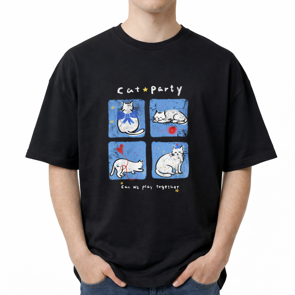 Cat Party Comic Panel Graphic Tee