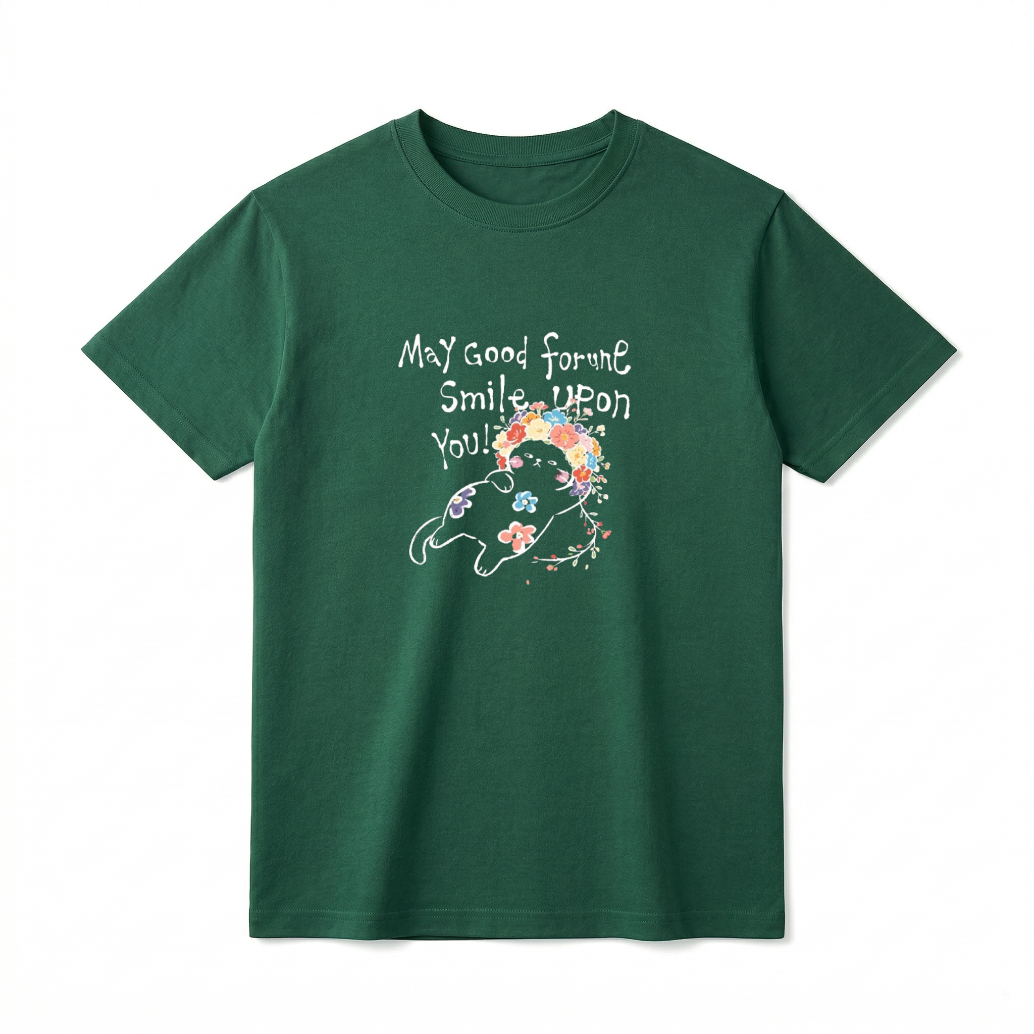May Good Fortune Smile Upon You Chibi Cat Graphic Tee