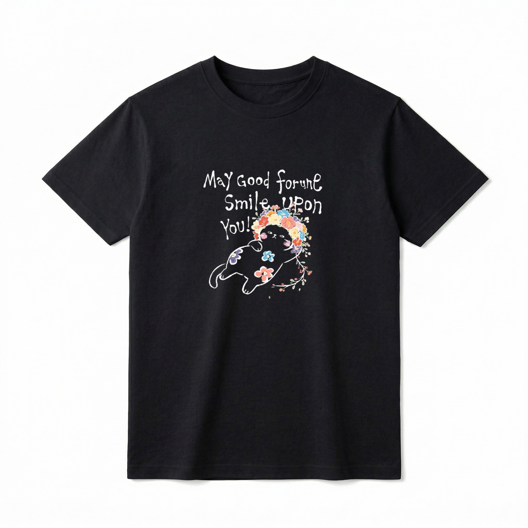 May Good Fortune Smile Upon You Chibi Cat Graphic Tee