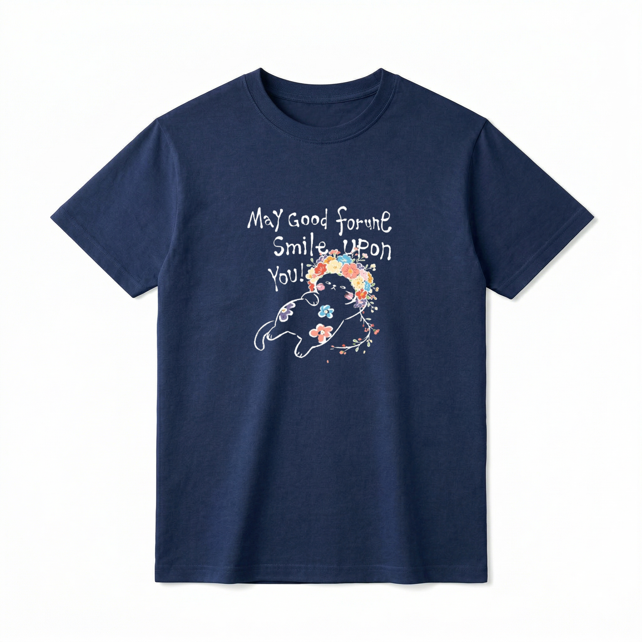 May Good Fortune Smile Upon You Chibi Cat Graphic Tee