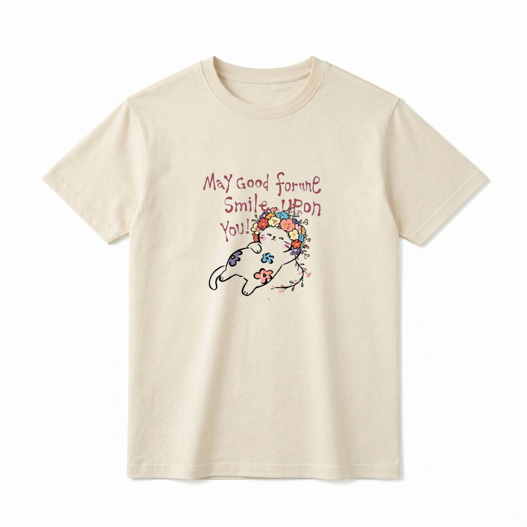 May Good Fortune Smile Upon You Chibi Cat Graphic Tee