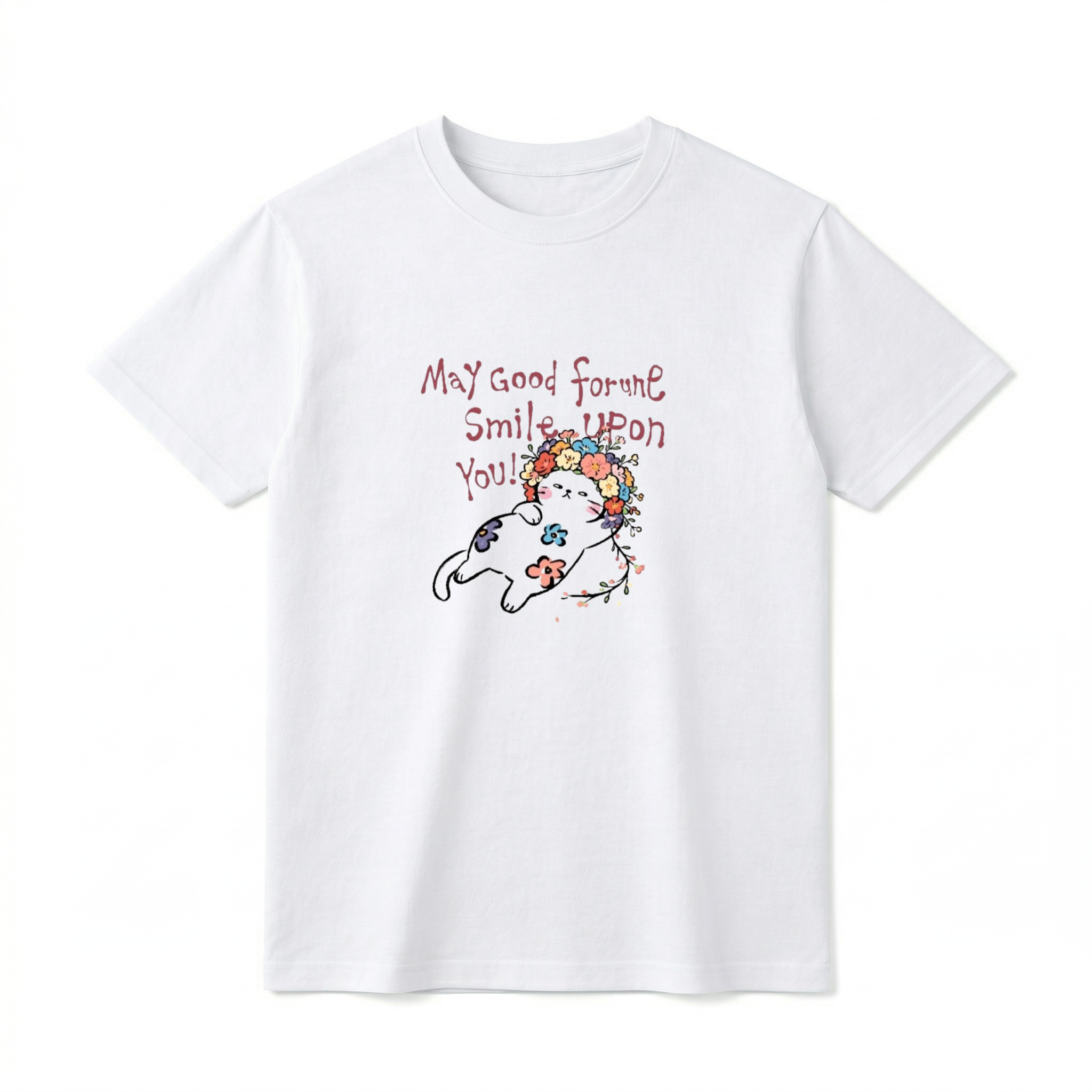 May Good Fortune Smile Upon You Chibi Cat Graphic Tee