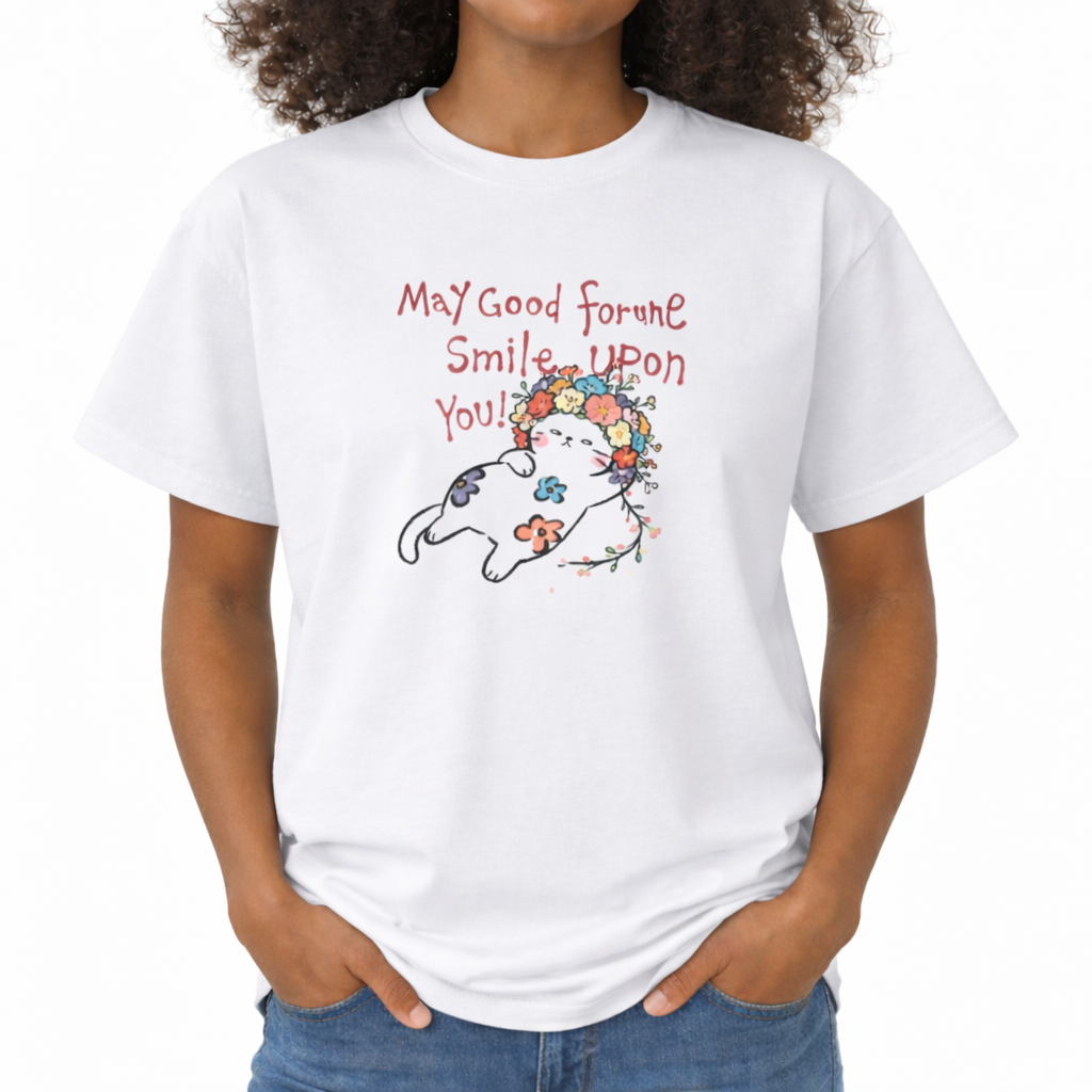 May Good Fortune Smile Upon You Chibi Cat Graphic Tee
